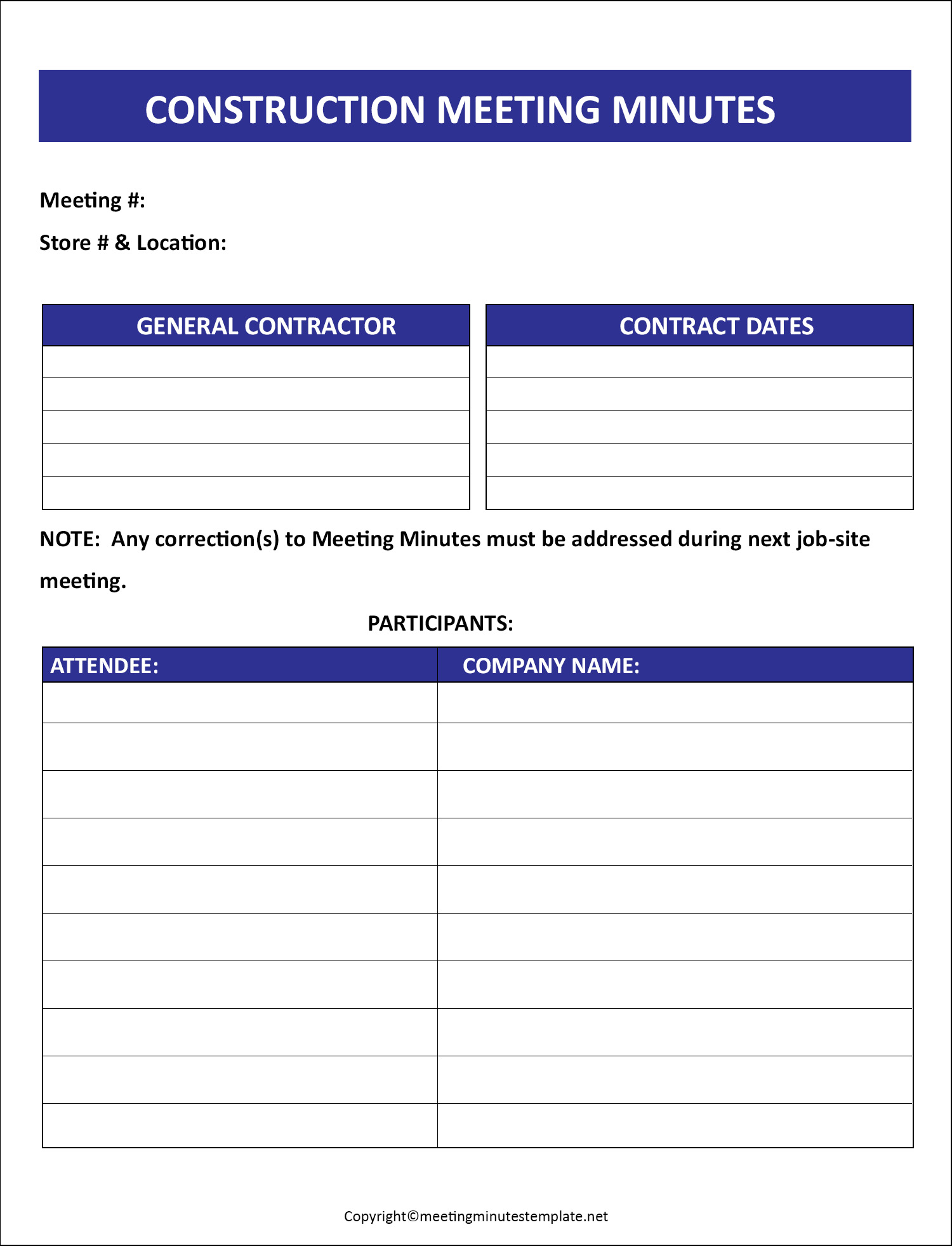 Construction Meeting Minutes Template Excel