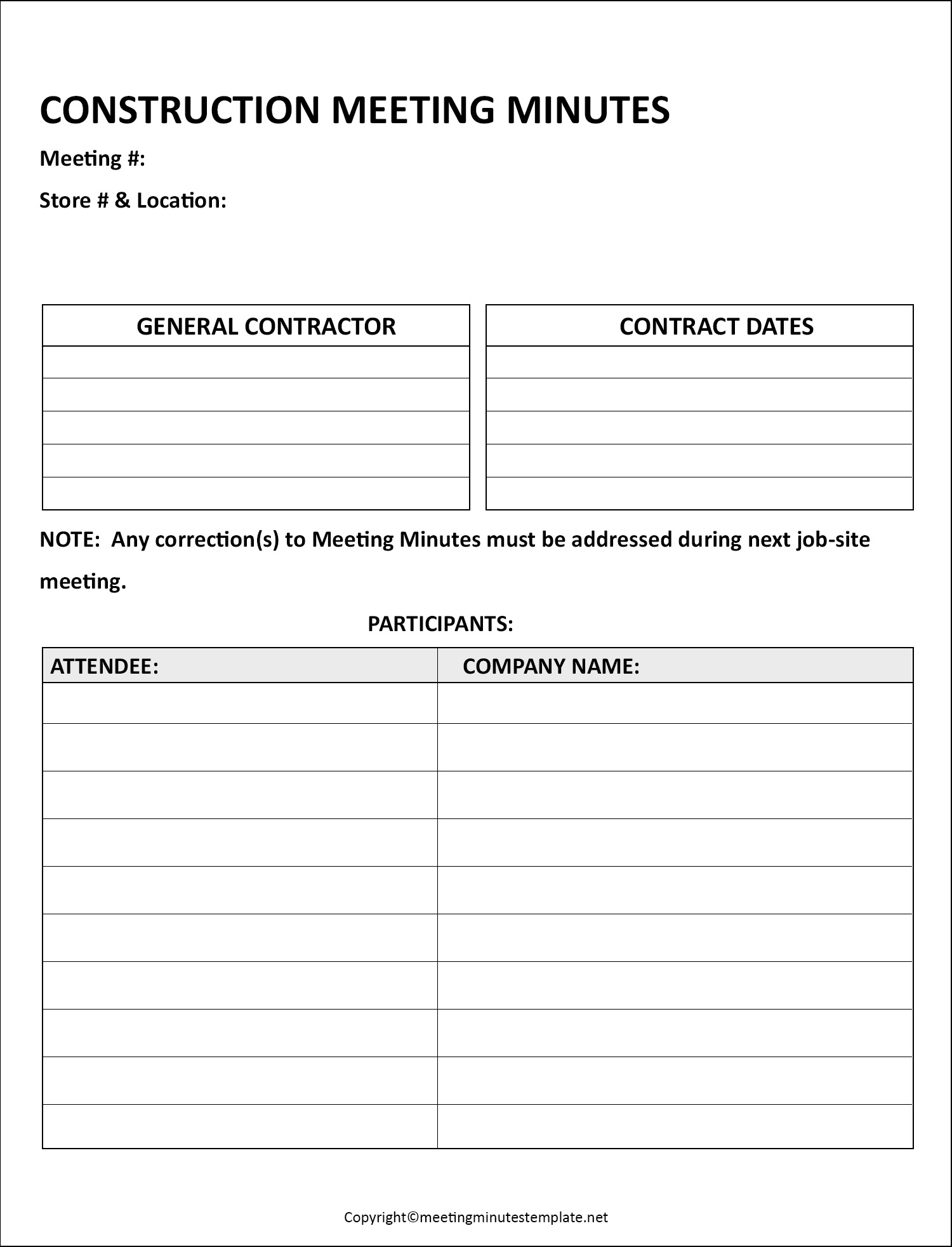 Pre-Construction Meeting Minutes Template
