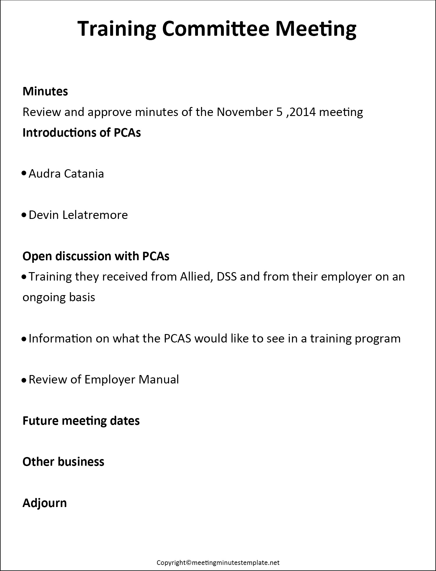 Training and Executive Committee Meeting Minutes Template