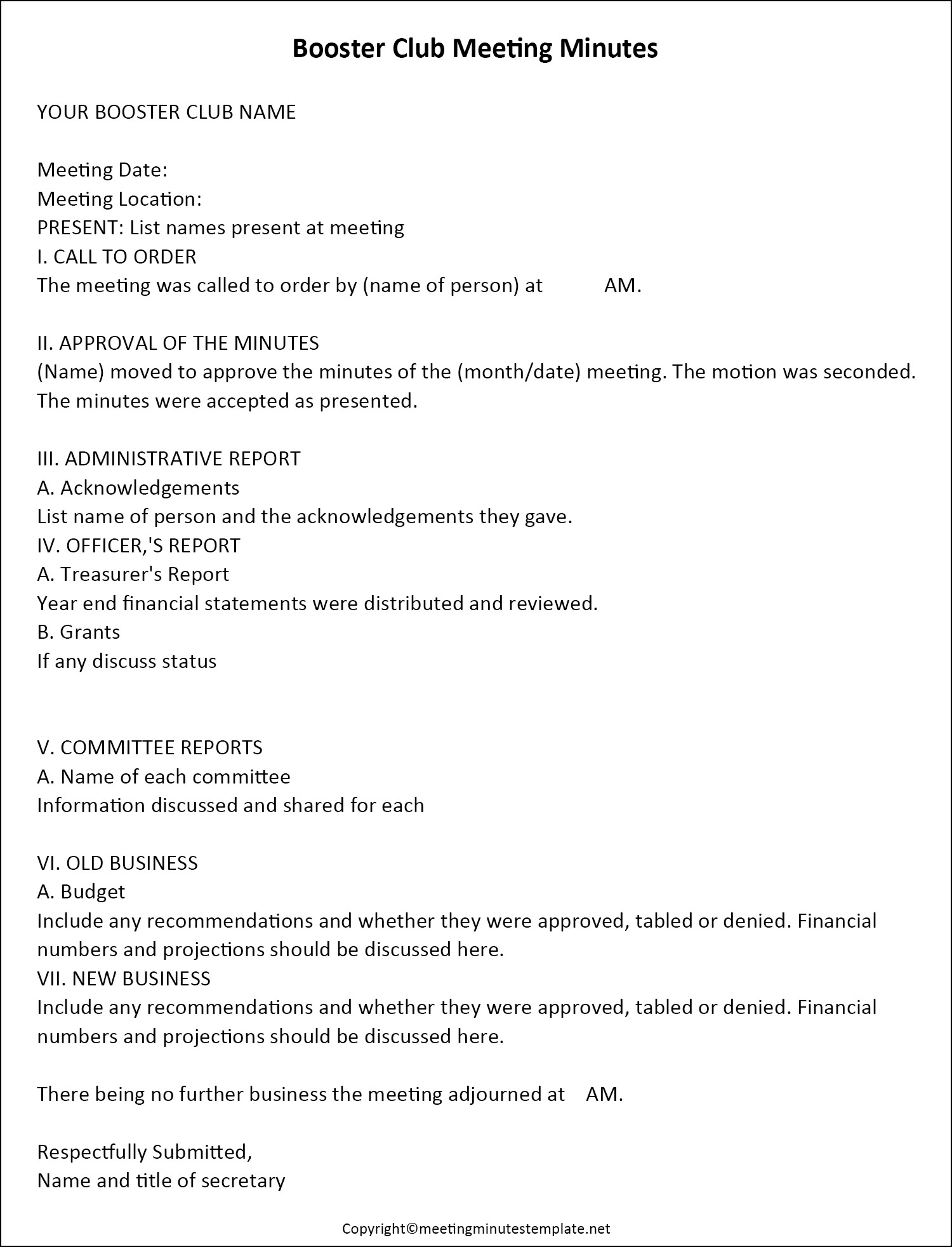 Booster Club Meeting Minutes Template