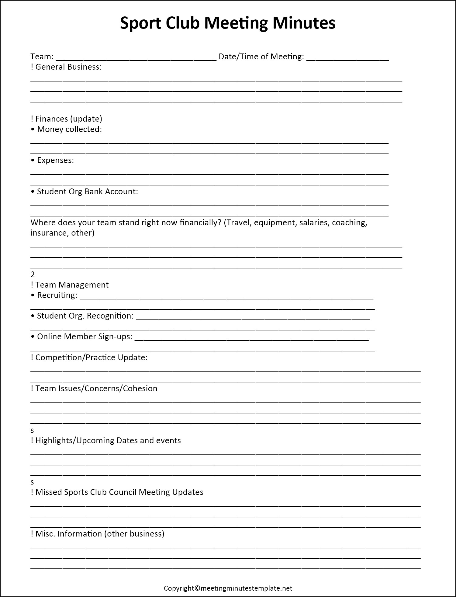 Sports Club Meeting Minutes Template